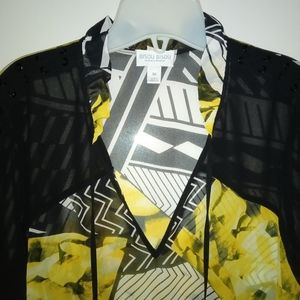 Bisou Bisou Black& Yellow /size M Sheer Blouse